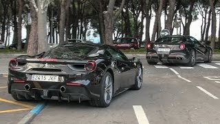 Ferrari 488 GTB and F12 Berlinetta in Madrid [upl. by Yrannav]