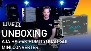 Unboxing AJA HA54K HDMI to QuadSDI Mini Converter [upl. by Ancel]