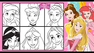 Disney PRINCESSES Faces Together Coloring Page ARIEL BELLE JASMINE CINDERELLA AURORA RAPUNZEL Fun [upl. by Melc571]