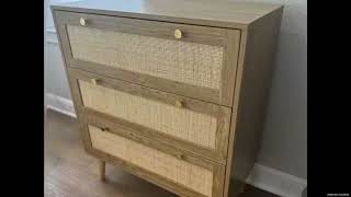 3 Drawer Dresser for Bedroom Rattan Dresser Modern Wood Chest of Drawers with Spacious Storage [upl. by Jepum]