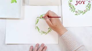 JOY Wreath Watercolor Christmas Card for Beginners [upl. by Siegfried]