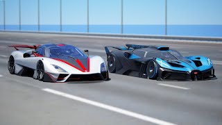 1000KMH Bugatti Bolide vs SSC Tuatara Aggressor  DRAG amp TRACK RACE [upl. by Sanoy]