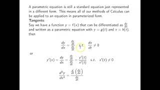 Ch 122 Calculus with Parametric Curves [upl. by Ardeid]