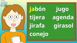 Sílabas ja je ji jo ju ge gi para niños Uso de la letra g y de la j Peques Aprenden Jugando [upl. by Publius]