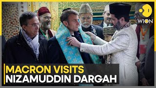 French President Macron enjoys Qawwali at Nizamuddin Dargah Delhi  WION [upl. by Amikehs]