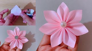 Super Easy Ribbon Flower Making  DIY Ribbon Flowers  How to make ribbon flowers [upl. by Retsehc]