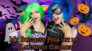 My boyfriend picks out my Halloween Costumes  ALMOST 700 [upl. by Awhsoj561]