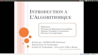 Cours 01  Introduction à lAlgorithmique [upl. by Coppola]