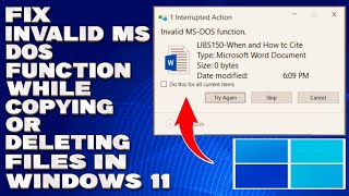 How To Fix Invalid MS  DOS Function While Copying or Deleting Files in Windows 1110 [upl. by Ahsinaw]