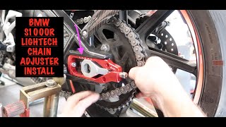 BMW S1000R New Mods LighTech chain adjuster amp Carbon Fiber front fender [upl. by Eitra482]