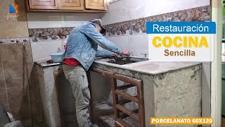 como restaurar cocina con porcelanato de 60x120 👍✅ CERAMICA en mesón de cocina [upl. by Aldarcy]