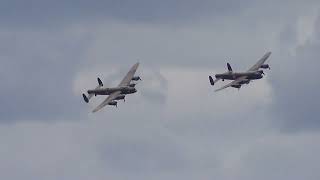 Two Lancasters at Dunsfold Wings and Wheels 2014 [upl. by Anoik]