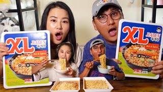 Extra LARGE XL Ramen Noodles in 10 MINUTES Challenge HUSBAND VS WIFE l GIVEAWAY [upl. by Ernaline]