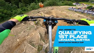 GoPro Asa Vermette qualifies in 1st Place  Leogang Austria  24 UCI Downhill MTB World Cup [upl. by Nageam981]