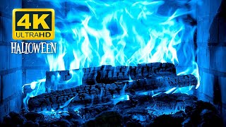 🔥🎃 Halloween Fireplace 4K 12 HOURS Blue Fireplace with Crackling Fire Sounds Magic Fireplace [upl. by Kolivas]