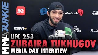 Zubaira Tukhugov sad without Khabibs father present  UFC 253 prefight interview [upl. by Evyn467]