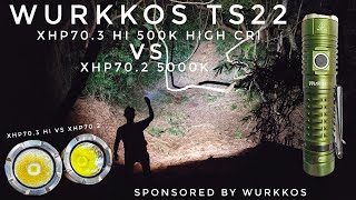 NEW Wurkkos TS22 XHP703 HI 4700K HI CRI vs TS22 XHP702 5000K  Beamshots Comparison [upl. by Akirej846]