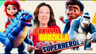 Epic Superhero TeamUp Gorilla Godzilla Superheroes Unite Brain Break with Funky Mama [upl. by Murat554]