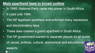 Grade 9 Social Sciences 15 July 2020 Main Apartheid laws in broad outline [upl. by Anaahs979]