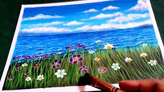 Acrylic Ocean painting  Clouds Painting Technique  Flower Painting Tutorial  paintingforyou1963 [upl. by Ramma501]