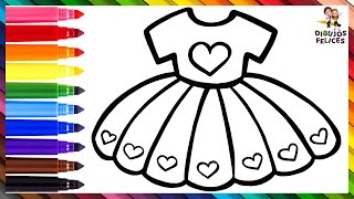 Dibuja y Colorea Un Bonito Vestido Con Corazónes 👗❤️🧡💛💚💙💜🌈 Dibujos Para Niños [upl. by Boccaj]