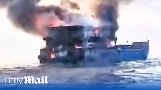 Ferry horror Blaze forces over 100 passengers to jump into sea off the coast of southern Thailand [upl. by Fronnia]