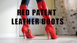 Cristinas high heels IAGO MAI boots Red Patent Leather Size 39 US 75 [upl. by Duvall]