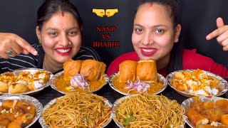 Eating Paw Bhaji Veg Noodles Dahi GOLGAPPE Paneer Roll I Nand Vs Bhabhi I Street Food I Foodie Gd [upl. by Paulette]