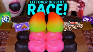 ASMR LEFTOVER DESSERT RACE VIRAL MANGO ICE CREAM MILKA CHOCOLATE CAKE BARS BERRY MOCHI KINDER 먹방 [upl. by Ilojne]