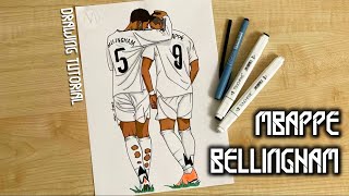 How to draw a famous soccer players Jude Bellingham and Kylian Mbappé [upl. by Ulane]