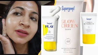 NON SPONSORED supergoop sunscreen reviewBest sunscreenNo white cast tinted sunscreen lotion [upl. by Otte]