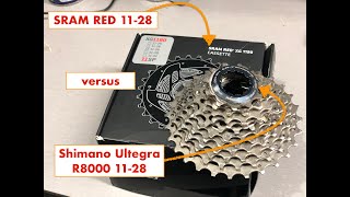 SRAM RED 1128 vs Shimano Ultegra R8000 1128 cassette weight [upl. by Sexton752]