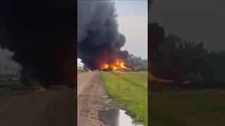 Fire follows train derailment in North Dakota shorts shortsvideo [upl. by Cirded512]