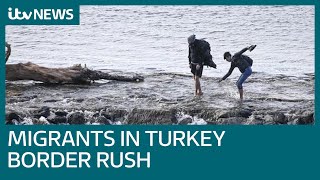 Thousands of migrants search for ways to cross Greek border with Turkey  ITV News [upl. by Carmella378]