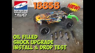 HAIBOXING 18858 Hailstorm Truggy Oil Filled Shock Upgrade  Install amp Drop Test [upl. by Adym]