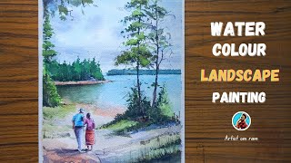 Beach view beautiful landscape painting watercolor painting artist om ram [upl. by Krystalle]