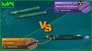 Mark45 ASTOR 483mm VS F21 Artemis  Torpedo Launcher Comparison  Modern Warships [upl. by Barina386]