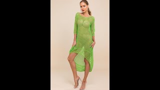 3 Colors plus size pocket sexy mesh see through loose irregular stretch dress Wholesale A28155 [upl. by Cyna]