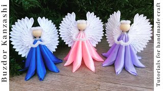 DIY kanzashi angyal készítése 0420  Kanzashi angel  Christmas angel szatén angyal készítése [upl. by Volnak819]