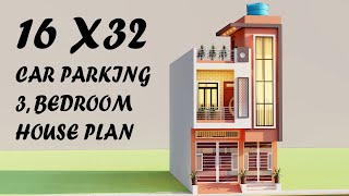 16X32 3Bedroom Car Parking House DesignDuplex House ElevationBest Ghar Ka Naksha [upl. by Rawley]