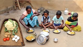 A tribe grandma cooking egg curry with cauliflower in santali method  bengali tribe community [upl. by Kass]