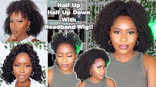 How To Do My Infamous Half Up Half Down Style Using A Half WigHeadband Wig On Short 4C Hair [upl. by Amitie106]