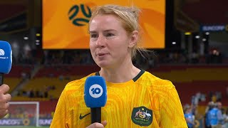 Matildas Legend Clare Polkinghorne speaks to 10 Football  AUSvBRA [upl. by Yllus94]