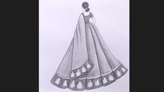 Easy Girl Back Side Drawing For Beginners \\ Traditional Girl Dress Drawing [upl. by Sidnee373]