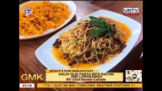 Aglio Olio Pasta with Bacon ang Longganisa  Whats for Breakfast [upl. by Eatnhoj]