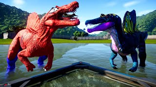 Dinosaurs of Jurassic 2024  Jurassic Park Dinosaur battle  Spiderman Spinosaurus Attack Oxalaia [upl. by Ilahsiav]