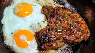 Breakfast chops and eggs  Pork Chop Recipe subscribe [upl. by Rosel]