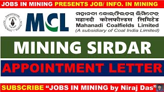 MCL APPOINTMENT LETTER FOR MINING SIRDAR [upl. by Brittani444]