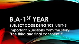 IMPORTANT QUESTIONS THE THIRD AND FINAL CONTINENT [upl. by Pickard]