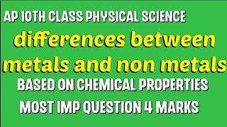 DIFFERENCES BETWEEN METALS AND NONMETALS BASED ON CHEMICAL PROPERTIES AP 10TH CLASS PS [upl. by Nguyen]